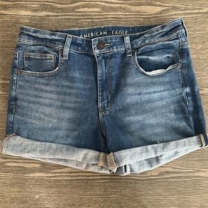 American Eagle Outfitters Blue Jean Shorts Distressed Mid-Thigh